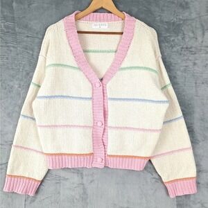 Womens Cardigan Medium Chunky Knit‎ Sweater Cozy Crochet Soft Girl Pastel Preppy